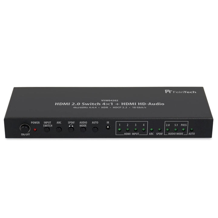 FeinTech VSW04202 HDMI 2.0 Switch 4x1 HD-Audio Extractor 7.1 ARC 4K 60Hz HDR CEC 4x1 Switch + Audio-