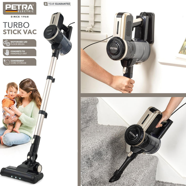Petra PF01625VDE Turbo-Staubsauger mit 600ml Behälter, wandelt sich zu Handheld um, motorisierte LED
