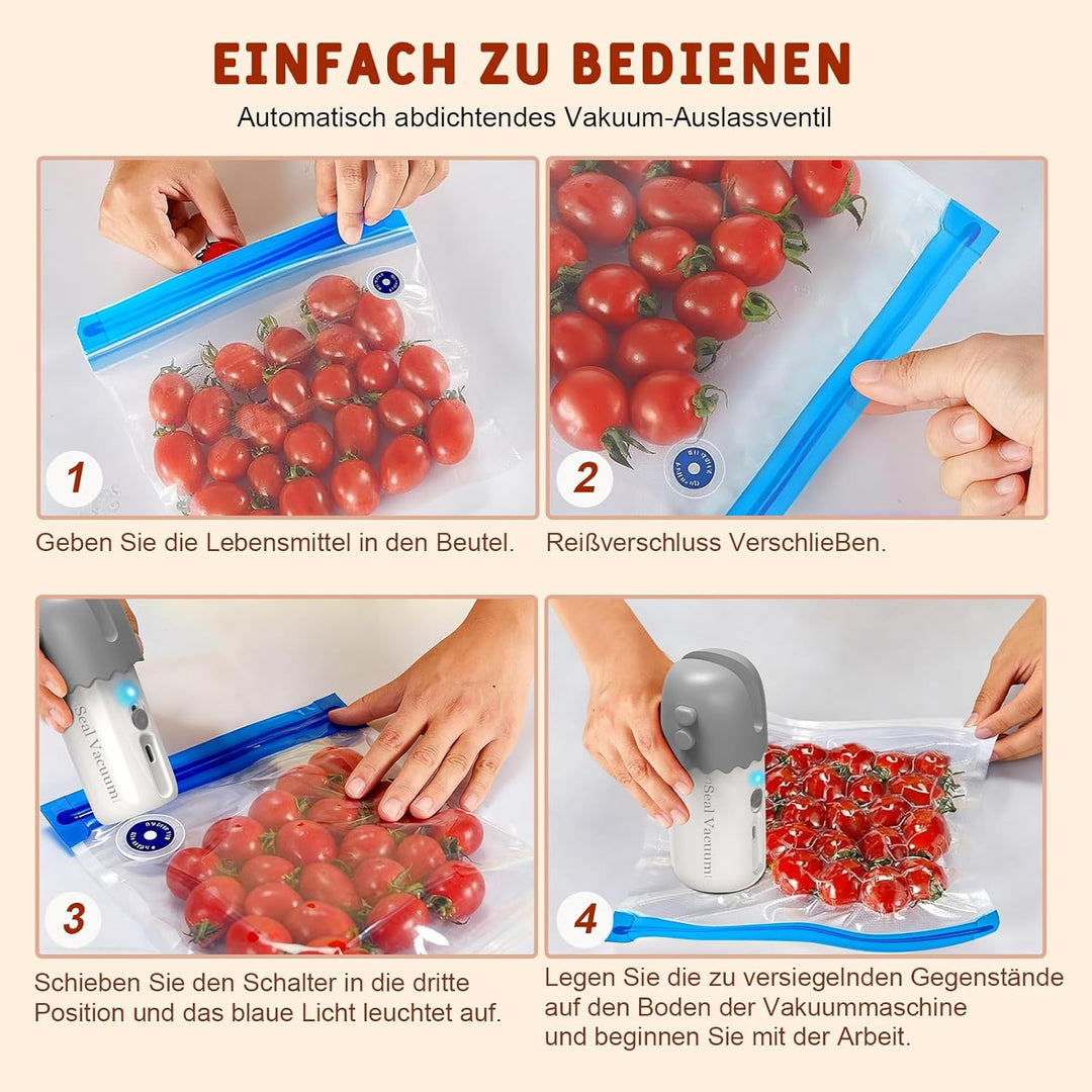 3 in 1 Handliche Vakuumiergerät, Folienschweissgerät mit 20 Wiederverwendbare Vakuumbeutel, Bag Seal