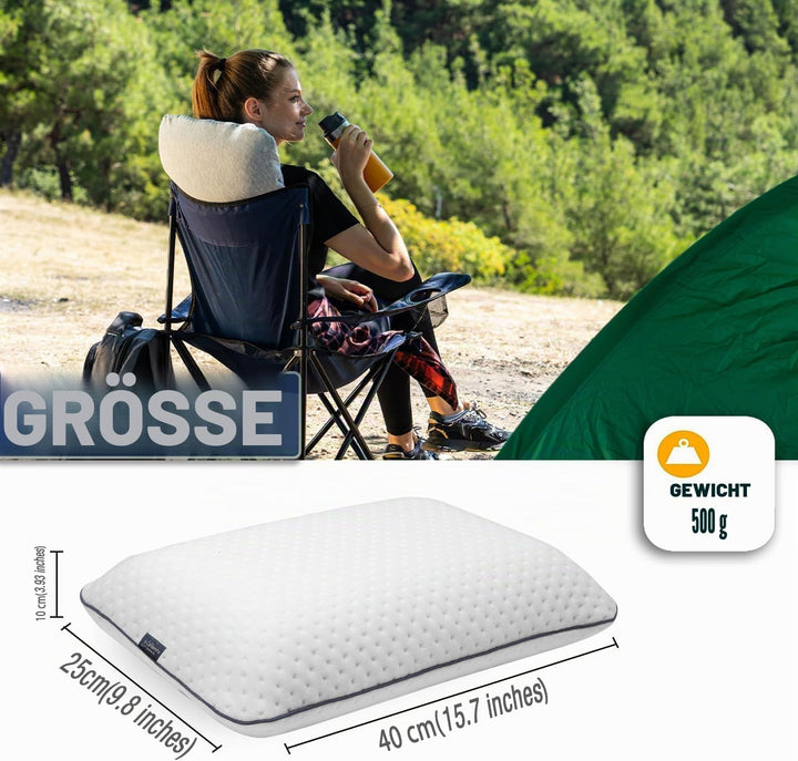 alkamto Reisekissen – Campingkissen – Ergonomisches Memory-Schaum-Kissen mit Temperaturregulierendem
