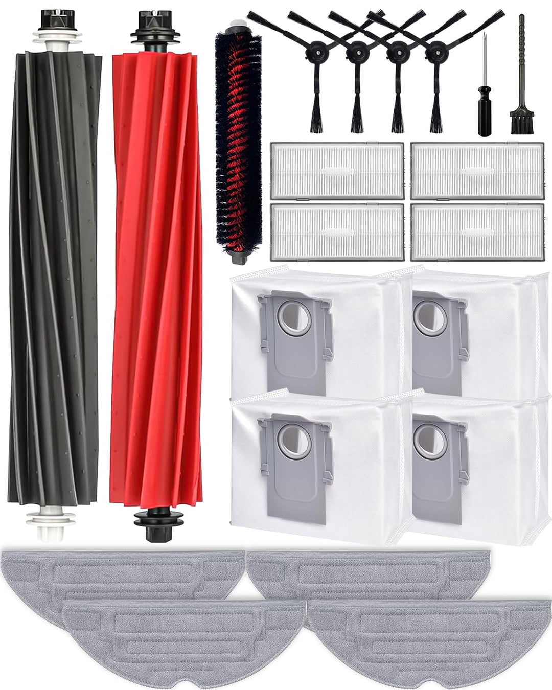 iRobacc 21 Stück Zubehörset für Roborock S8 PRO Ultra Ersatzteile 2 Rollenbürste 4 Seitenbürsten 4 S