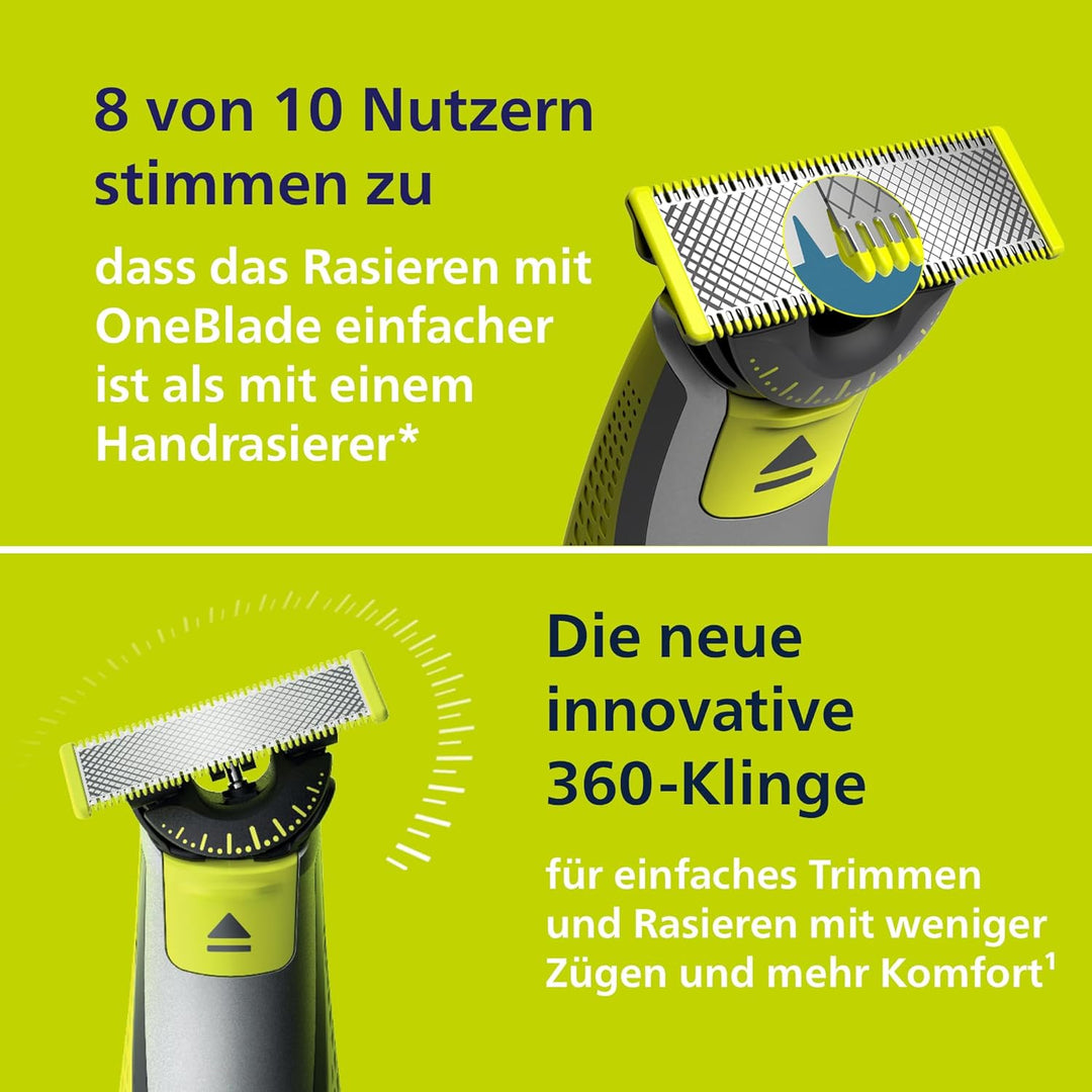 Philips OneBlade 360 Authentische Ersatzklingen für alle OneBlade und OneBlade Pro Modelle, aus lang
