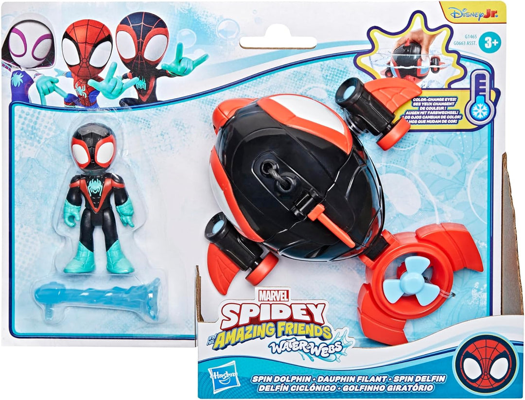 Marvel Spidey und Seine Super-Freunde – Water-Webs Spielzeug mit 7,6cm Miles „Spin“ Morales Figur &