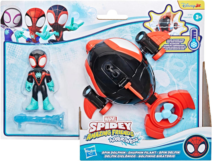 Marvel Spidey und Seine Super-Freunde – Water-Webs Spielzeug mit 7,6cm Miles „Spin“ Morales Figur &