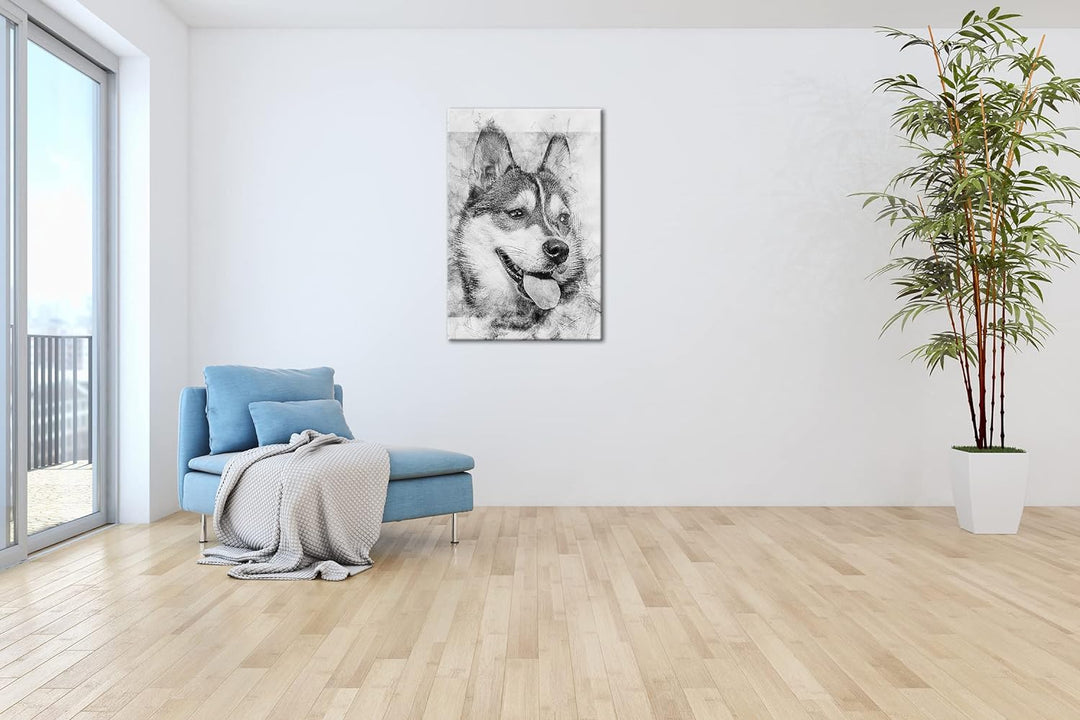 deyoli friedlicher Hund Effekt: Schwarz&Weiss Format: 80x60 als Leinwandbild, Motiv fertig gerahmt a