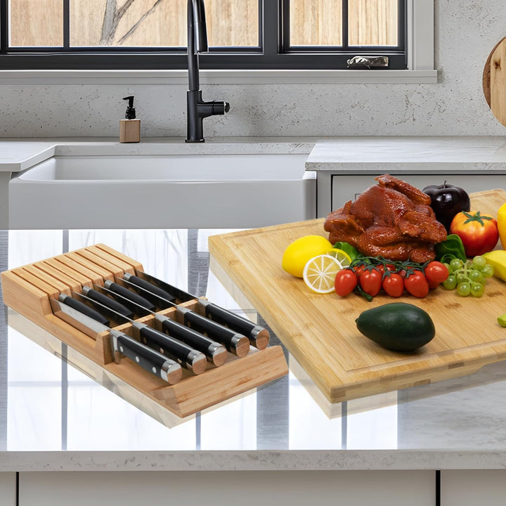 Utoplike Messer Schublade Organizer Bambus Messerblock für Küche, grosser Griff Steak Halter, Fit fü