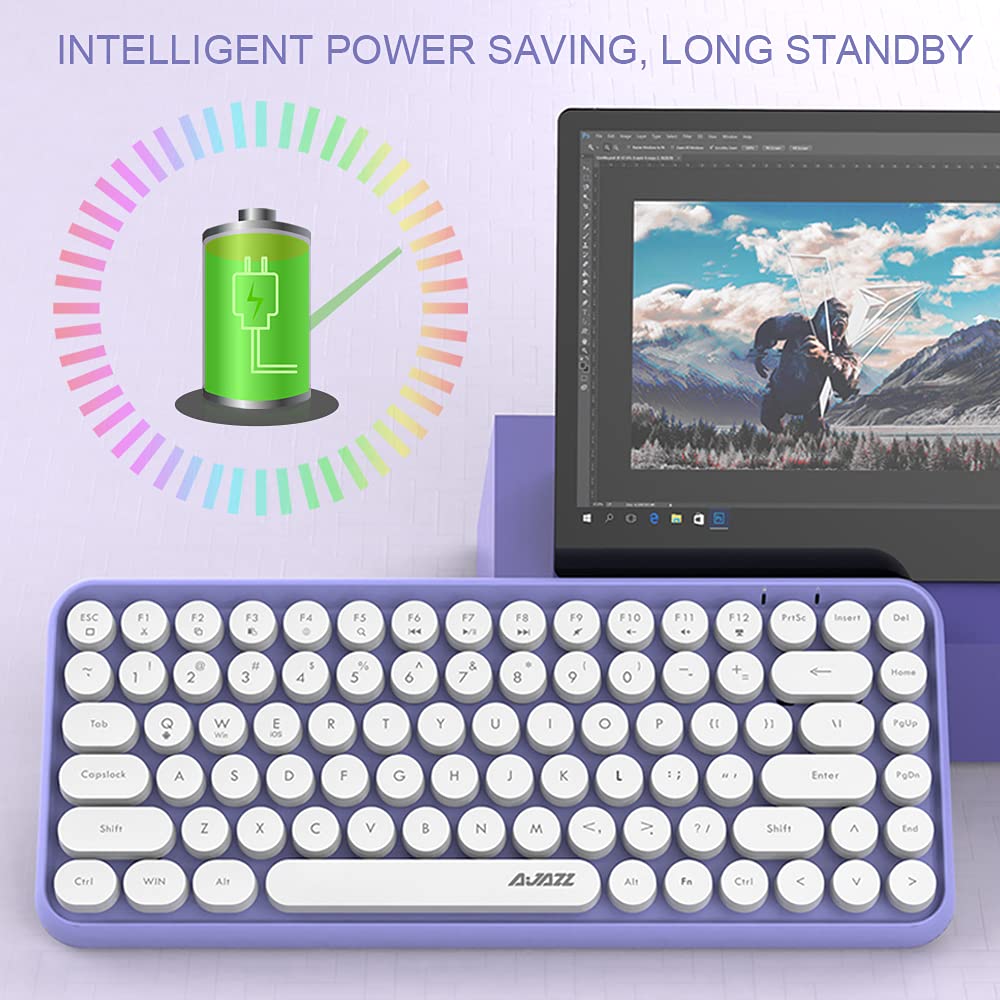 FELiCON 308i Kabellose Retro Tastatur, Bluetooth Silent Cute Computer Tastatur mit Runder Punk Taste