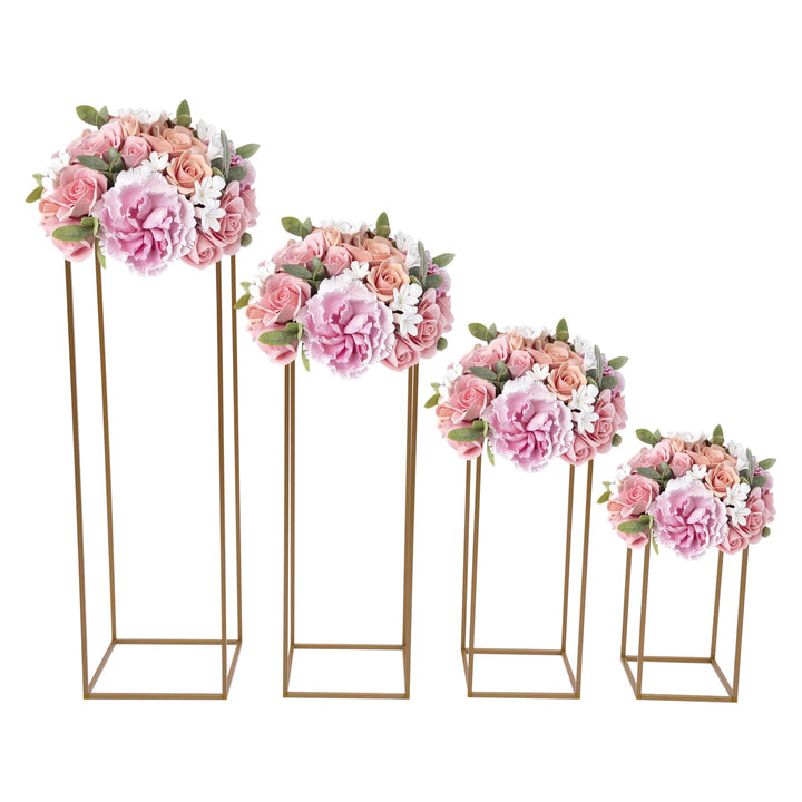 4 Stück Gold Blumenständer Metall, Hochzeitsvase Blumensäule Quadratisch, Goldvasen Säule Dekosäule