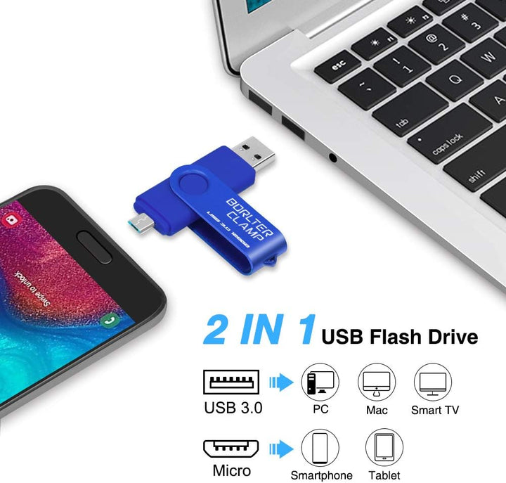 BORLTER CLAMP 128GB OTG USB-Stick Speicherstick Dual USB 3.0 Flash-Laufwerk mit Micro USB-Laufwerk A