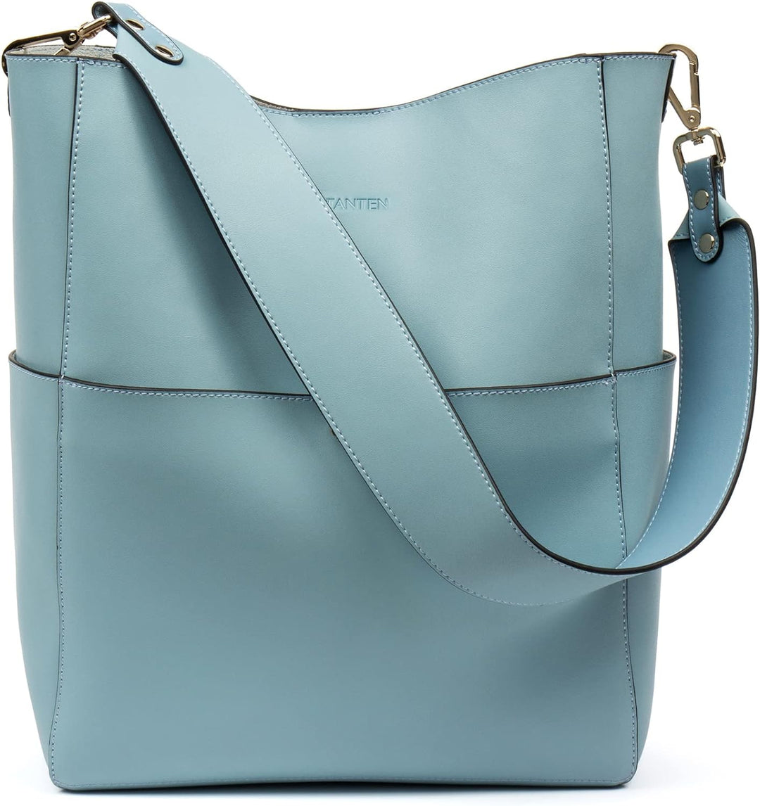 BOSTANTEN Leder Damen Handtasche Schultertasche Umhängetasche Designer Tasche Gross Hellblau, Hellbl