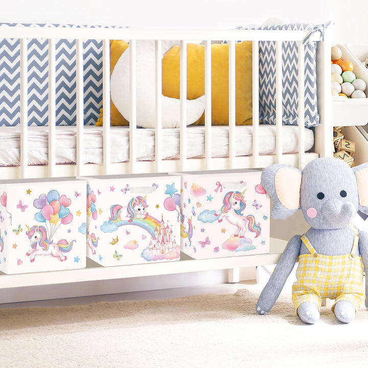 Clastyle 3 Stück Einhorn Kinder Aufbewahrungsbox Kinderzimmer Kallax boxes Mond 30x30x30 cm, Mond 30