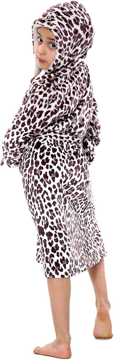 A2Z 4 Kids Kinder Mädchen Designer Grau Aufdruck Flanell Vlies Mit Kapuze Weich Morgenmantel Nachtan