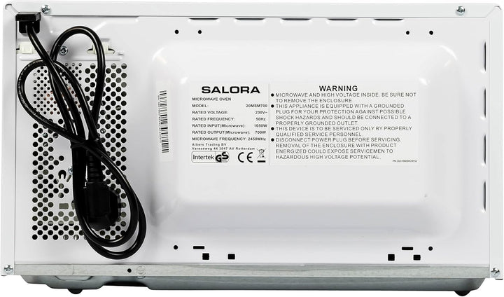 Salora 20MSM700 Mikrowelle 20L, 700W, Einfach zu Bedienen, 5 Leistungsstufen, Auftaufunktion, 35 Min