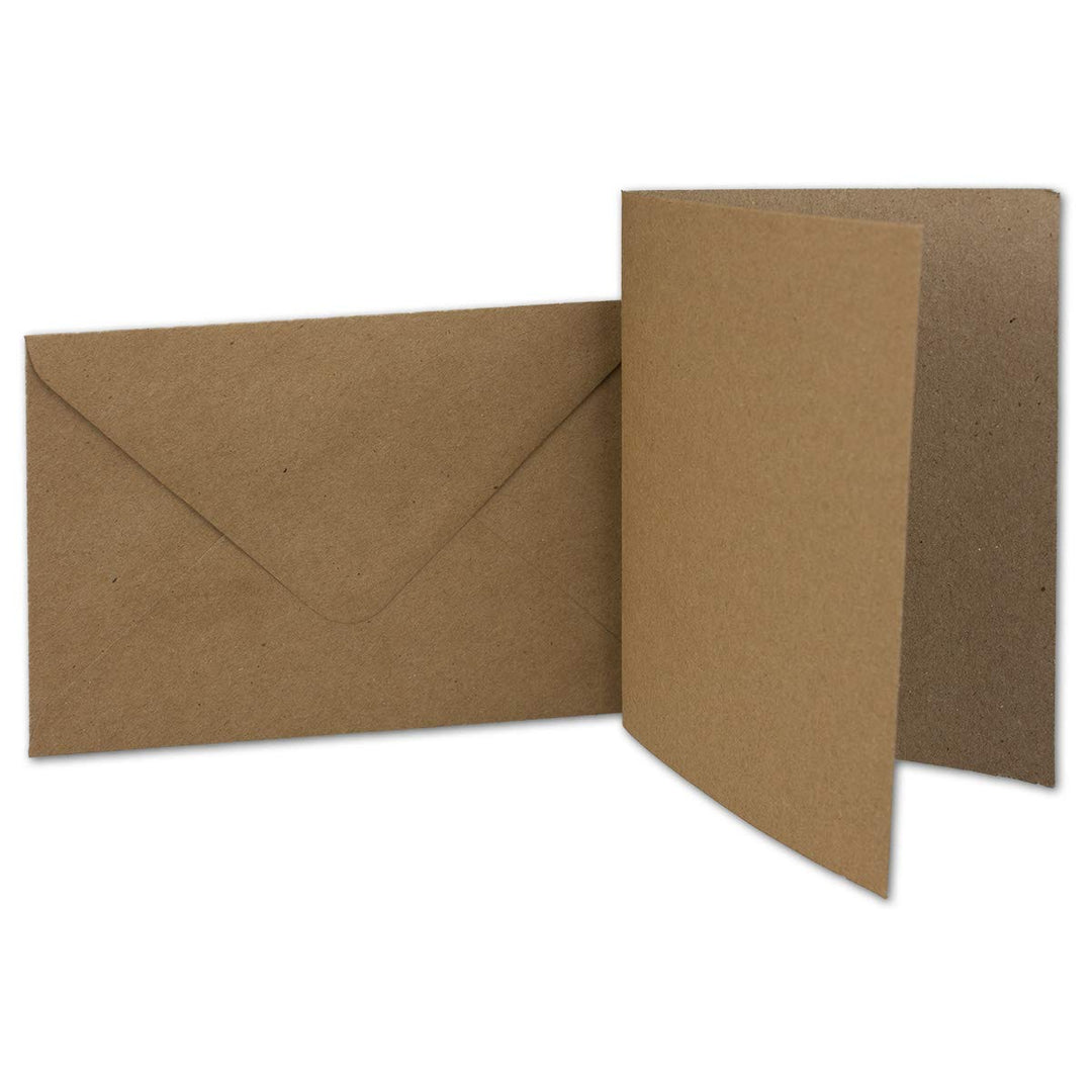 150 Kraftpapier-Karten-Umschlag Set DIN A6 Falt-Karten Natur-Braun 10,5x14,7 cm 220 g/m² Brief-Umsch