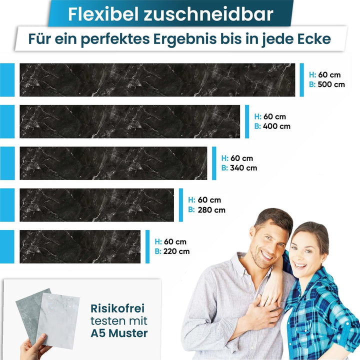 danario Küchenrückwand selbstklebend - Matt - Spritzschutz Küche - versteifte PET Folie - 0,4 mm - M