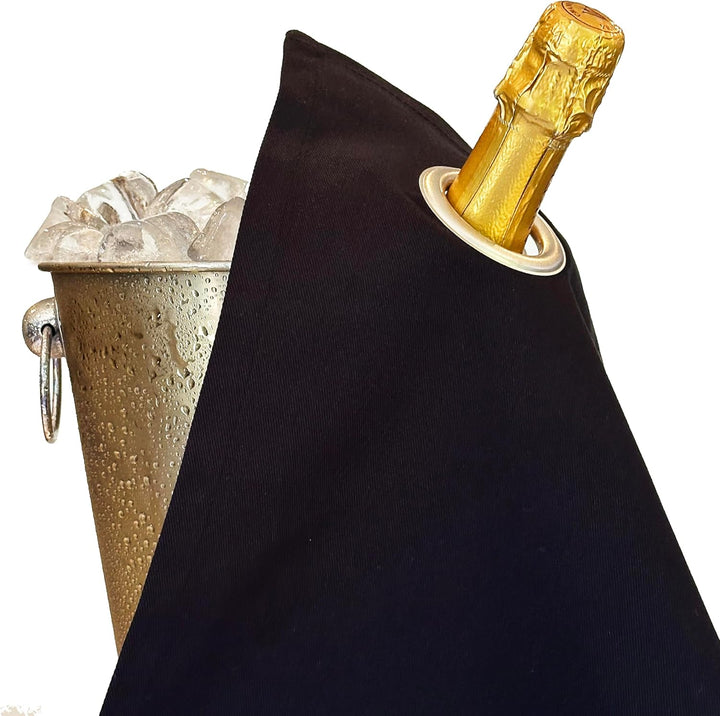 Classic Collection, Flaschentuch mit Metallring für Eiskübel, Baumwolle, 42 cm, Eckloch (Schwarz mit