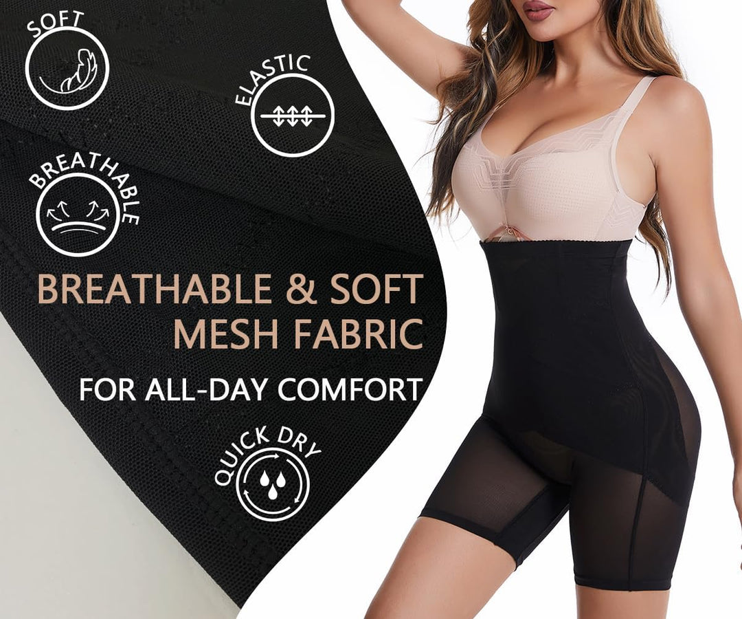 Damen Bauchweg Miederpants Shapewear Hohe Taille Unterhose mit Bein Figurformende Miederhose Stark F