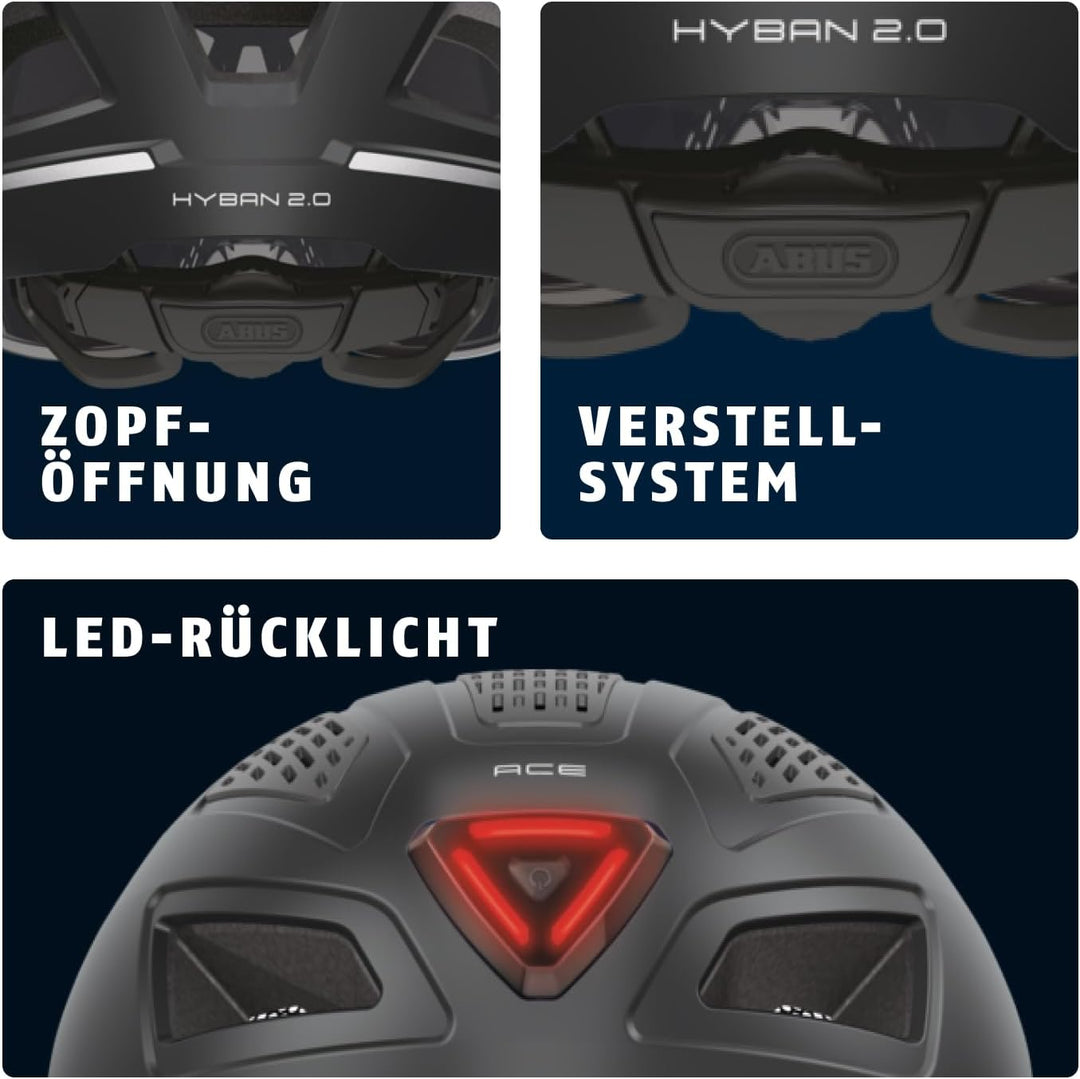ABUS Stadthelm Hyban 2.0 ACE - Fahrradhelm mit Visier, Licht und ABS-Hartschale - für Damen und Herr