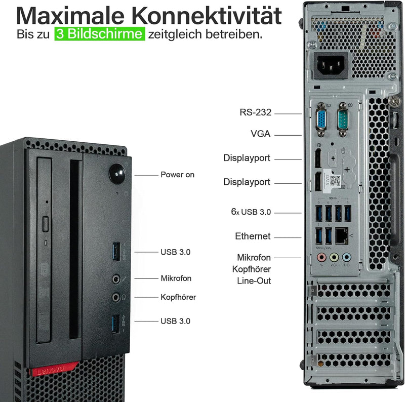 Lenovo - Schneller PC mit Іntel Core i7 - Desktop Computer + Silent Rechner für Büro & Home Office m