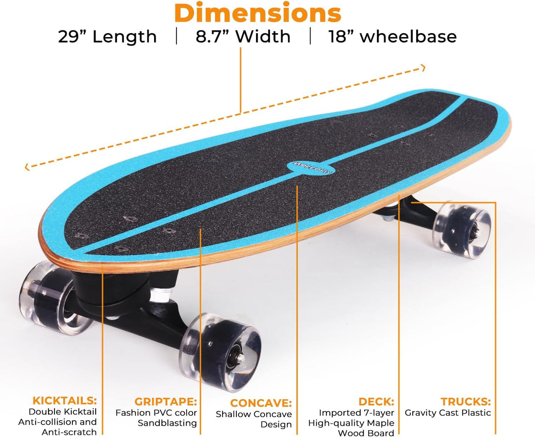 Nattork Complete Skateboards 29" x 8" Kids Skateboard Cruiser Skateboards for Beginners Double Kick