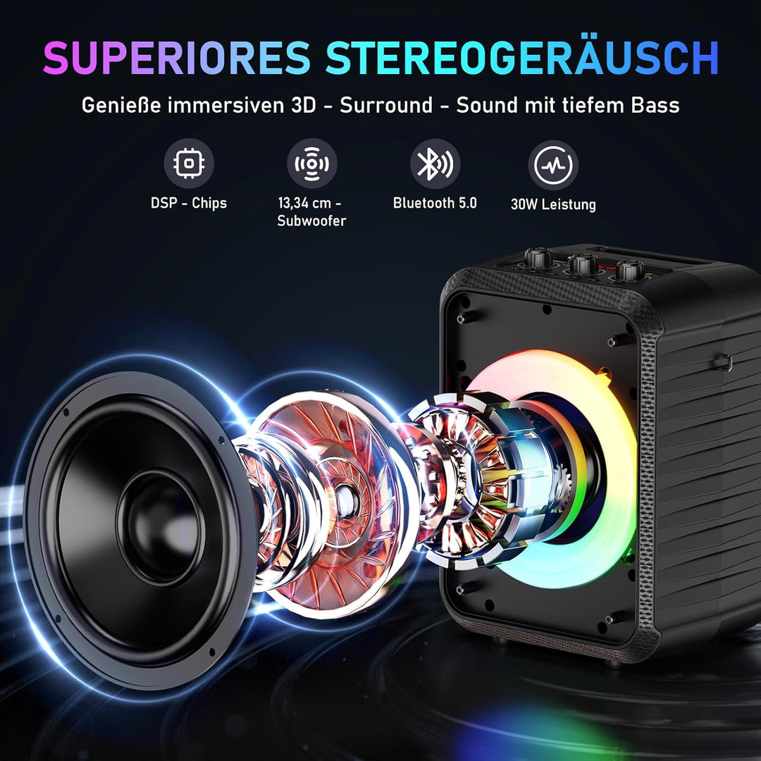 HWWR Karaoke Maschine, Karaoke Anlage Mit 2 Mikrofonen, Tragbarer Bluetooth Karaoke Anlage Mit Led L