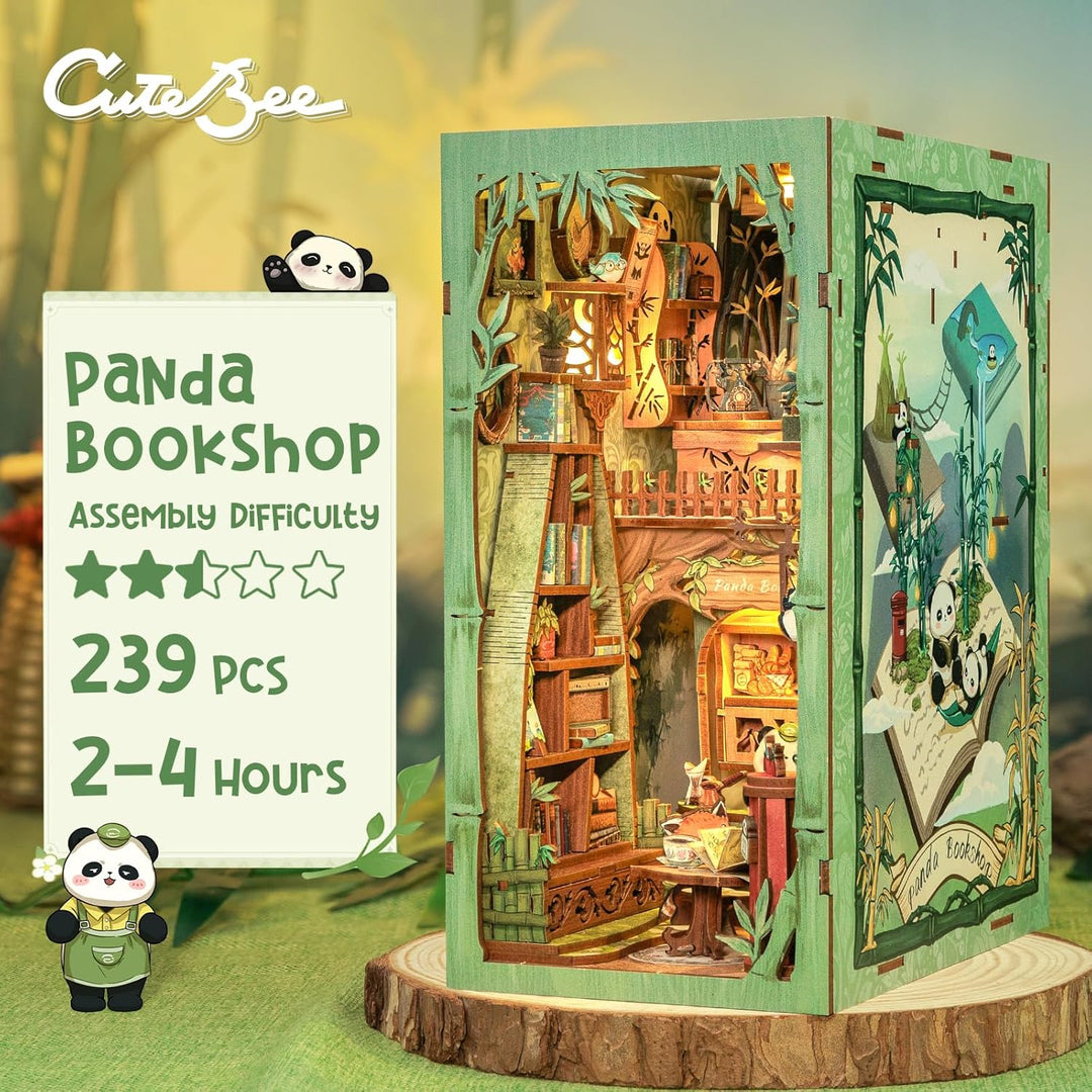 CUTEBEE DIY Book Nook Puppenhaus Kit mit Staubschutz und LED-Licht -DIY Miniatur Haus Kit,Holzkunst