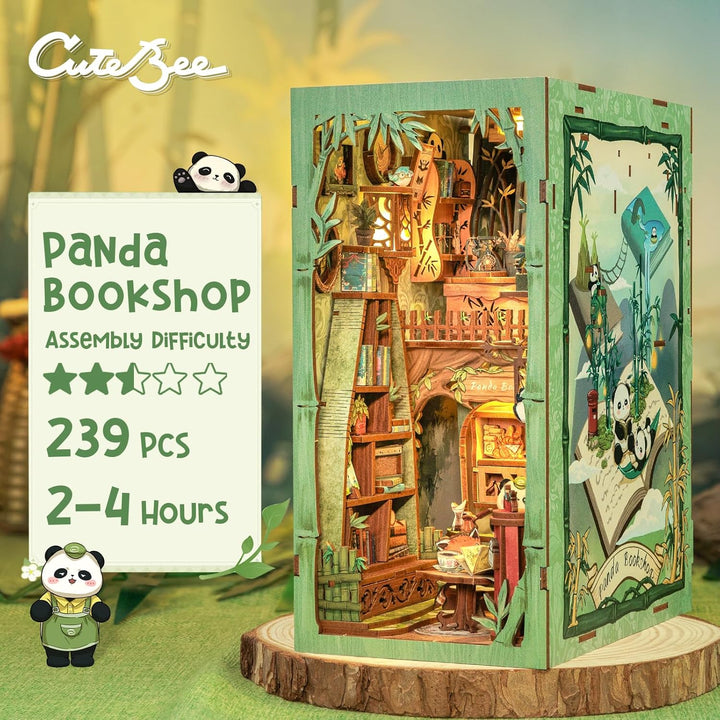 CUTEBEE DIY Book Nook Puppenhaus Kit mit Staubschutz und LED-Licht -DIY Miniatur Haus Kit,Holzkunst