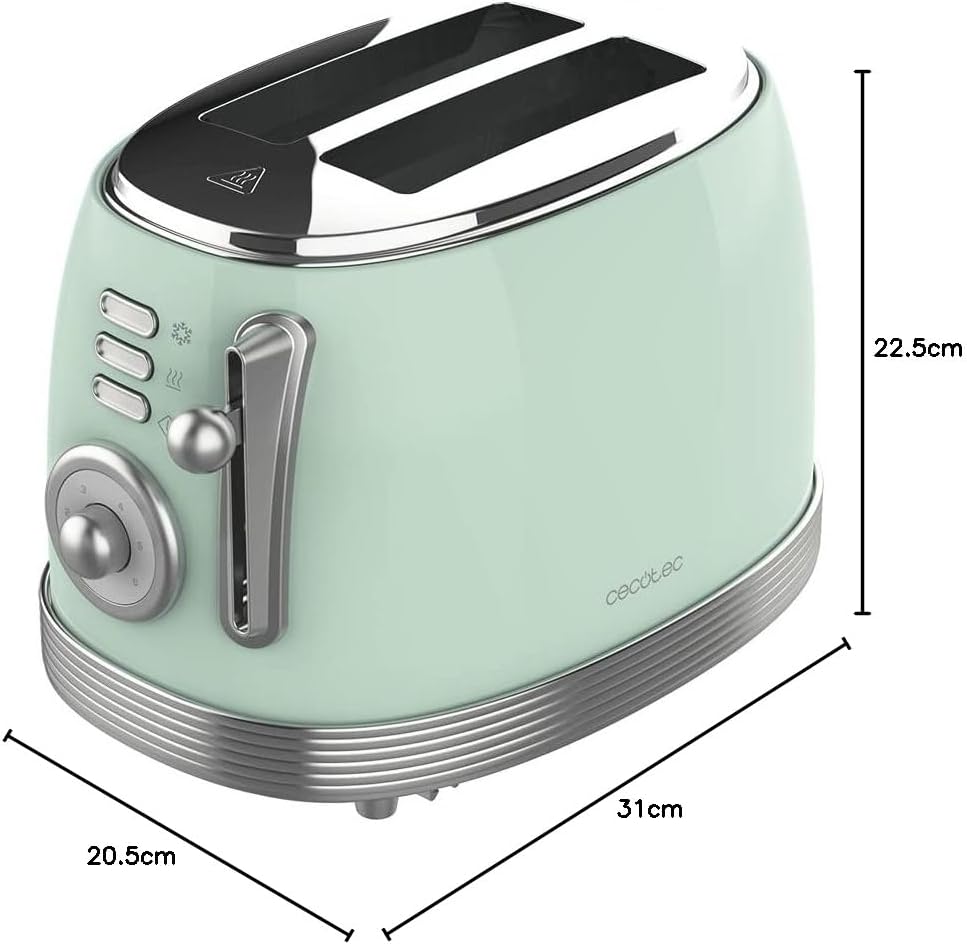 Cecotec Toast&amp;Taste 800 Vintage Light Green, 850 W, Doppelschlitz, extra breit, 3, 8 cm, 2 Toasten,