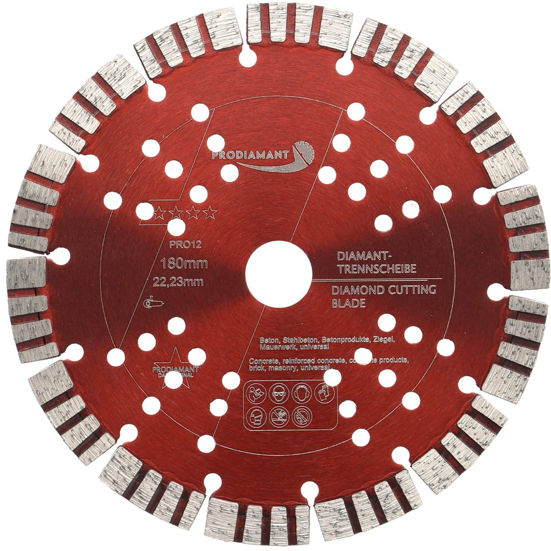 PRODIAMANT Turbo Diamant-Trennscheibe Beton 180mm x 22,23 mm Segmenthöhe 12mm 180/22,23mm, 180/22,23