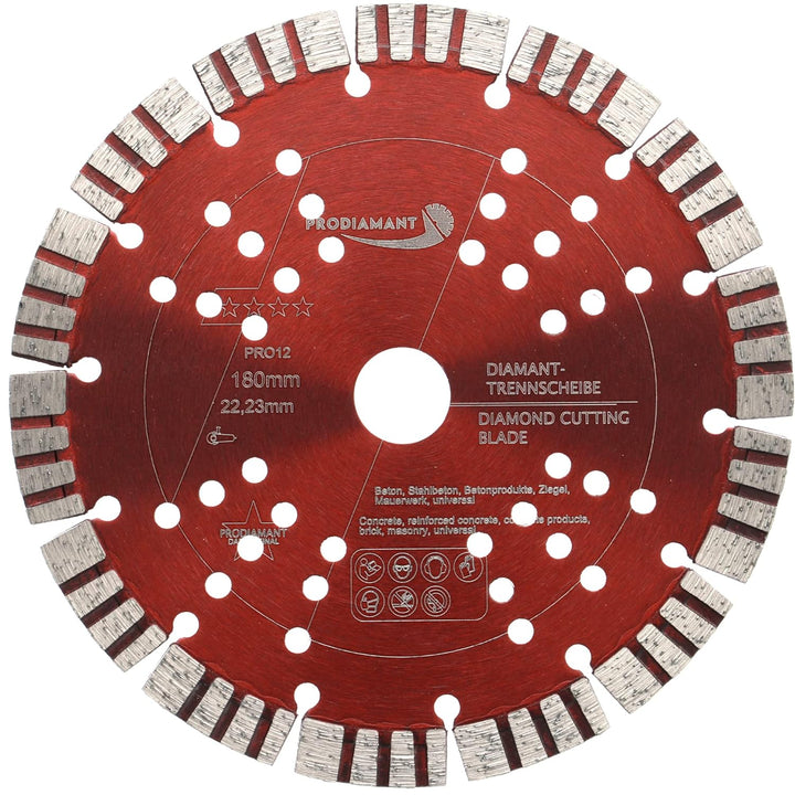 PRODIAMANT Turbo Diamant-Trennscheibe Beton 180mm x 22,23 mm Segmenthöhe 12mm 180/22,23mm, 180/22,23