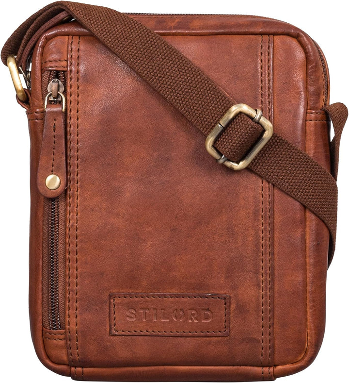 STILORD 'Brandon' Herrentasche Leder Braun Umhängetasche klein Schultertasche Männer 7 Zoll Tablet H