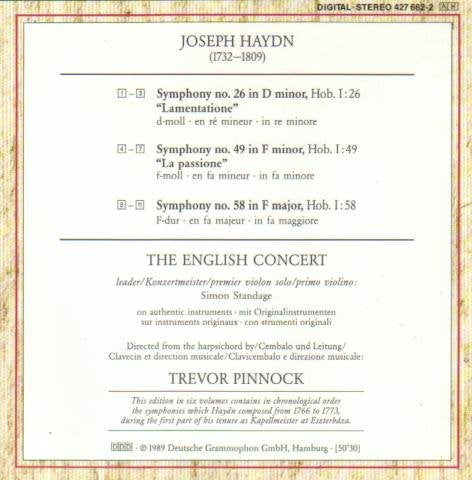 Haydn: Symphonien 26, 49, 58, Audio-CD