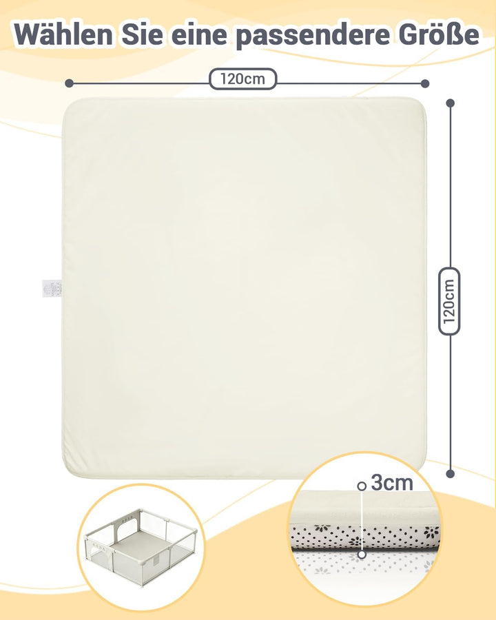 Dicke Spielmatte Baby 120×120×3cm,Beige Teppich für Kinderzimmer,Rutschfester Unterseite,Schaumfüllu