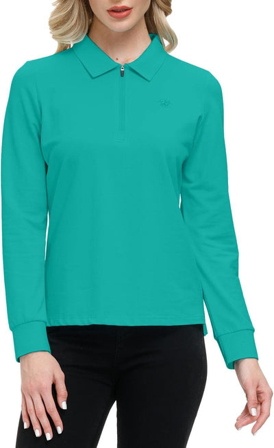 AjezMax Poloshirt Damen Golf Polohemd Langarm Baumwolle Sport Polo Wintershirts mit Reissverschluss