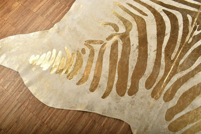 Generisch Kuhfell Stierfell Teppich Zebra Gold Devore ca. 200 x 170 cm aus Brasilien Kuhfell mit Zeb