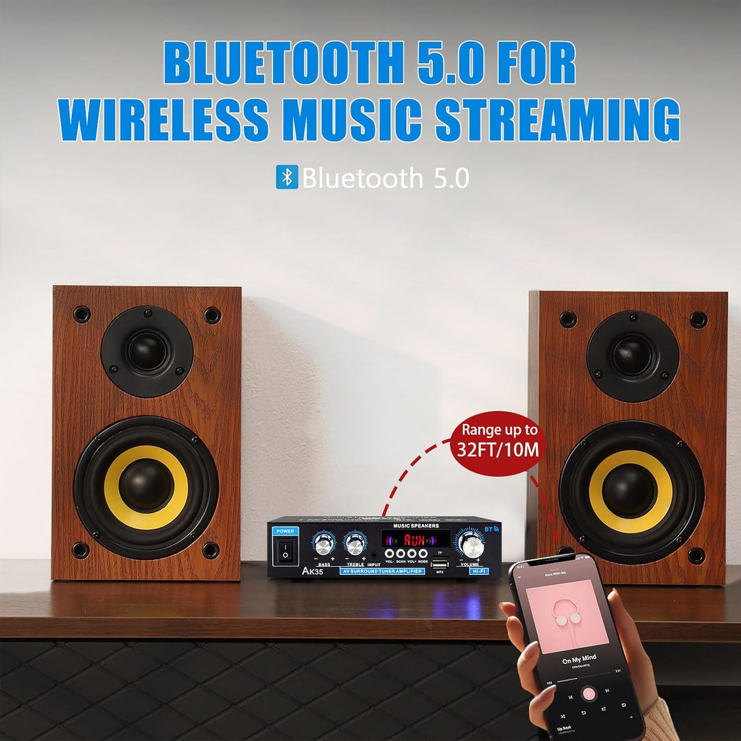 AK35 Stereo-Audio-Verstärker, 200 W, 2 Kanäle, kabellos, Bluetooth 5.0, Endstufe, Heimverstärker, FM