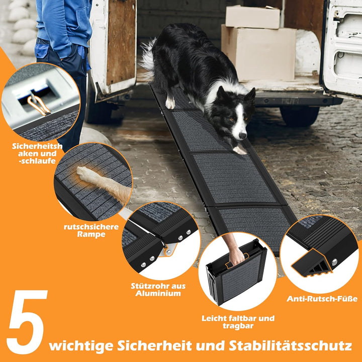 HENGMEI Hunderampe Klappbar Hundetreppe Auto Faltbare Kunststoff Hundeautorampe Hunde Auffahrrampe K