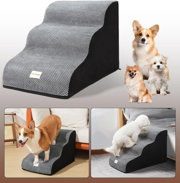 Hundetreppe 40CM für Kleine Hunde,wasserdichte Waschbar Hundetreppe 3 Stufen, sanft abfallende Haust