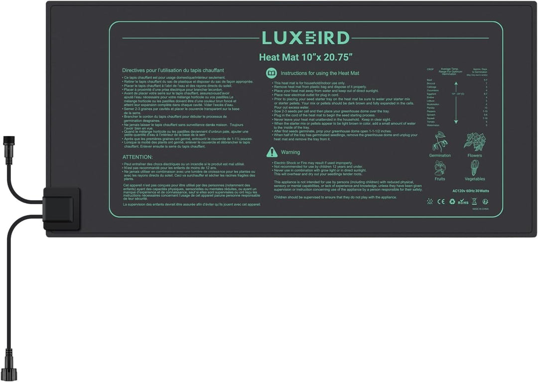 Luxbird Heizmatte mit Thermostat, 4 Heizmatten mit 1 Controller, Zimmergewächshaus Wärmematte 30 Wat