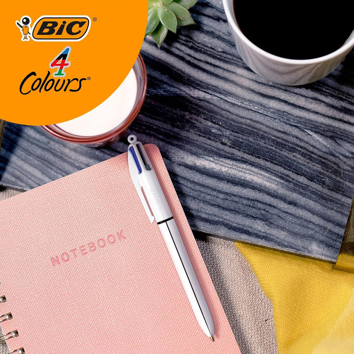 BIC 4 Farben Kugelschreiber Set 4 Colours, 6er Stifte Set in lila Stiftebecher, Geschenkidee für Sam