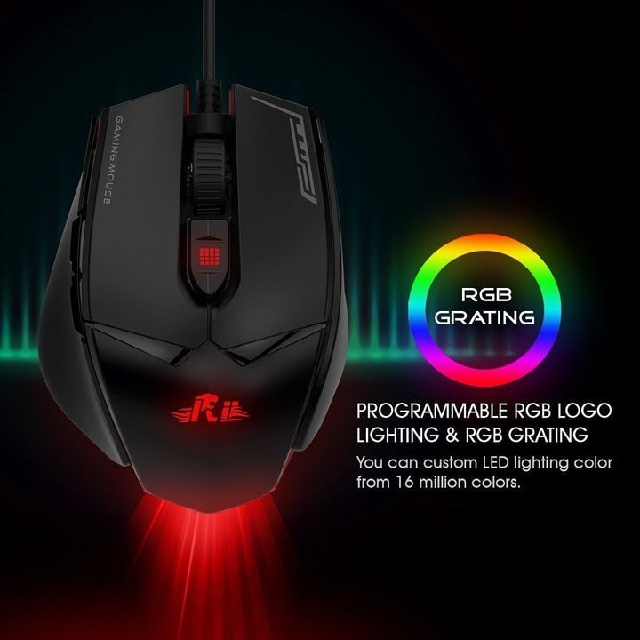 Rii Gaming M01 Laser - Programmierbare Gaming Maus, 12.000 DPI, 16.8 Millionen Farben LED Hintergrun