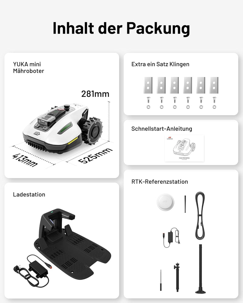 MAMMOTION YUKA Mini 500 Mähroboter, bis zu 500 m², UltraSense AI Vision und RTK, 45% Steigung, Autom