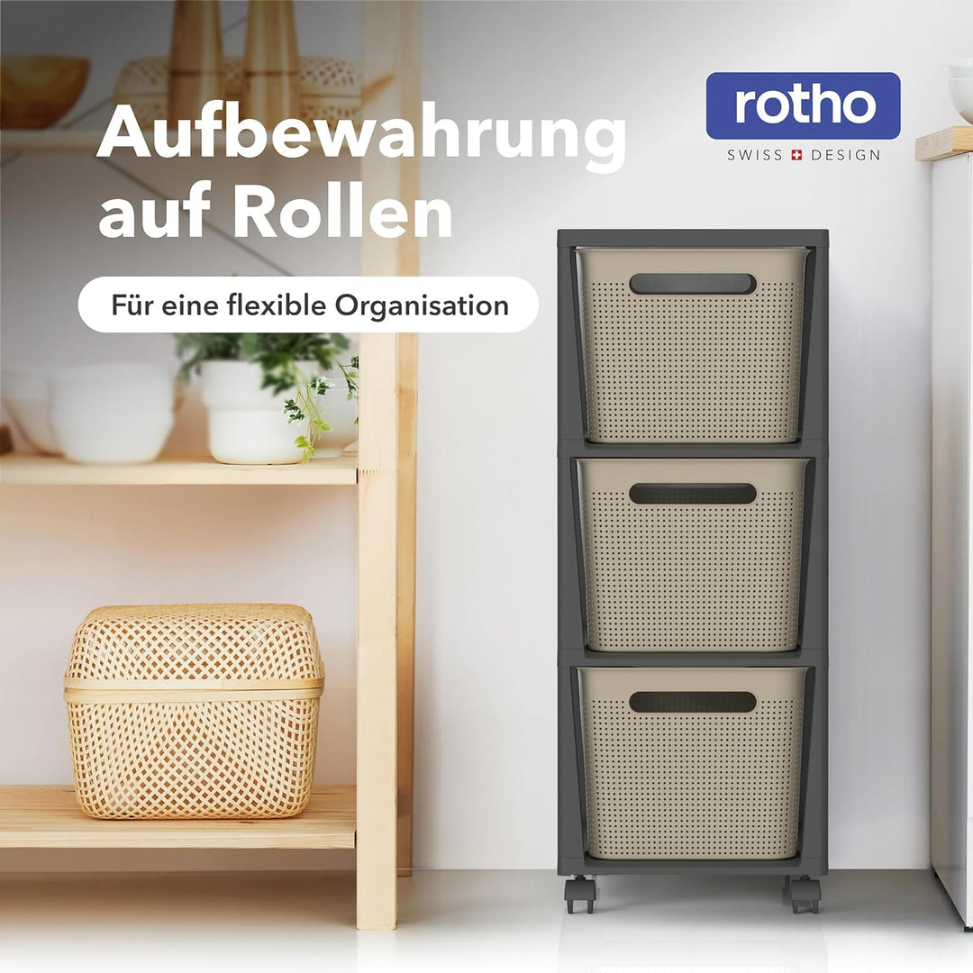 Rotho Brisen Rollcontainer mit 3 Schubladen, Kunststoff (PP recycelt), Cappuccino, 3 x 16 l (36,6 x