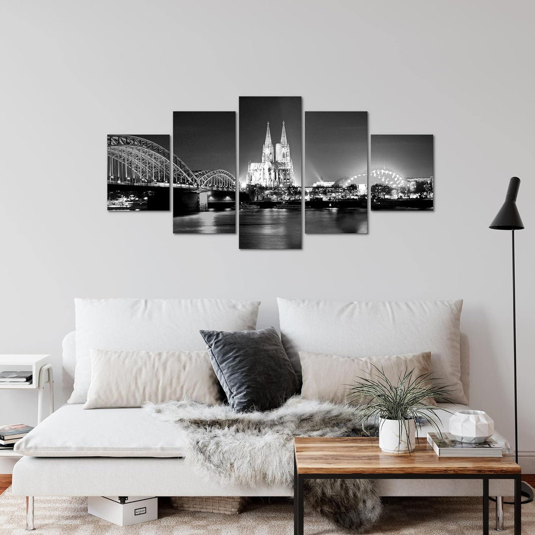 Runa Art Wandbilder Köln 5 Teilig Bild auf Vlies Leinwand Deko Wohnzimmer Schlafzimmer Skyline Schwa