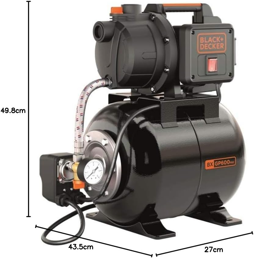 BLACK+DECKER Selbstansaugende Pumpe BXGP600PBE mit Behälter für Klarwasser (600 W,max. Förderleistun