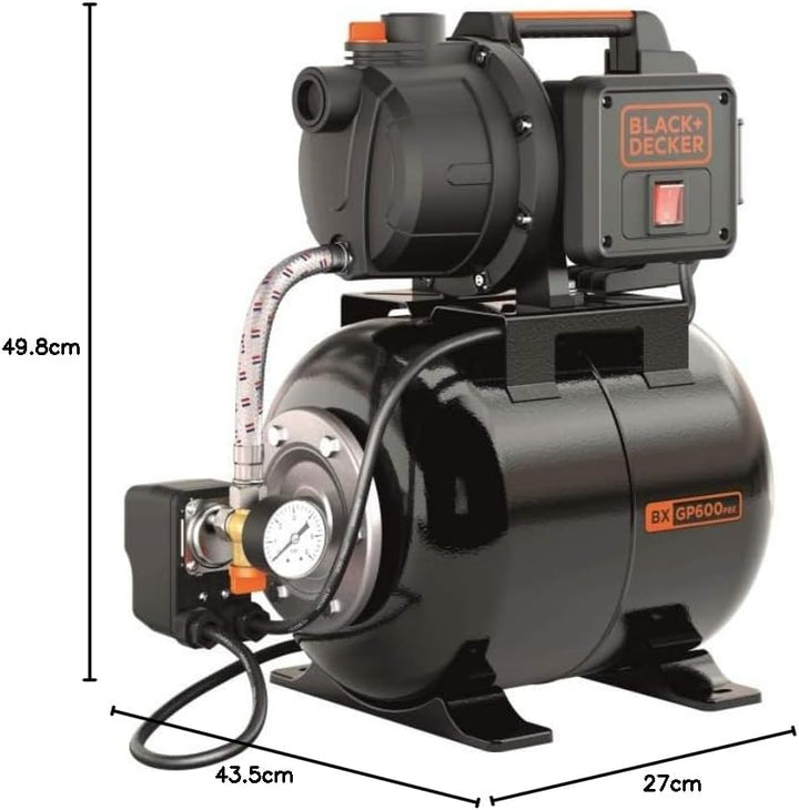 BLACK+DECKER Selbstansaugende Pumpe BXGP600PBE mit Behälter für Klarwasser (600 W,max. Förderleistun