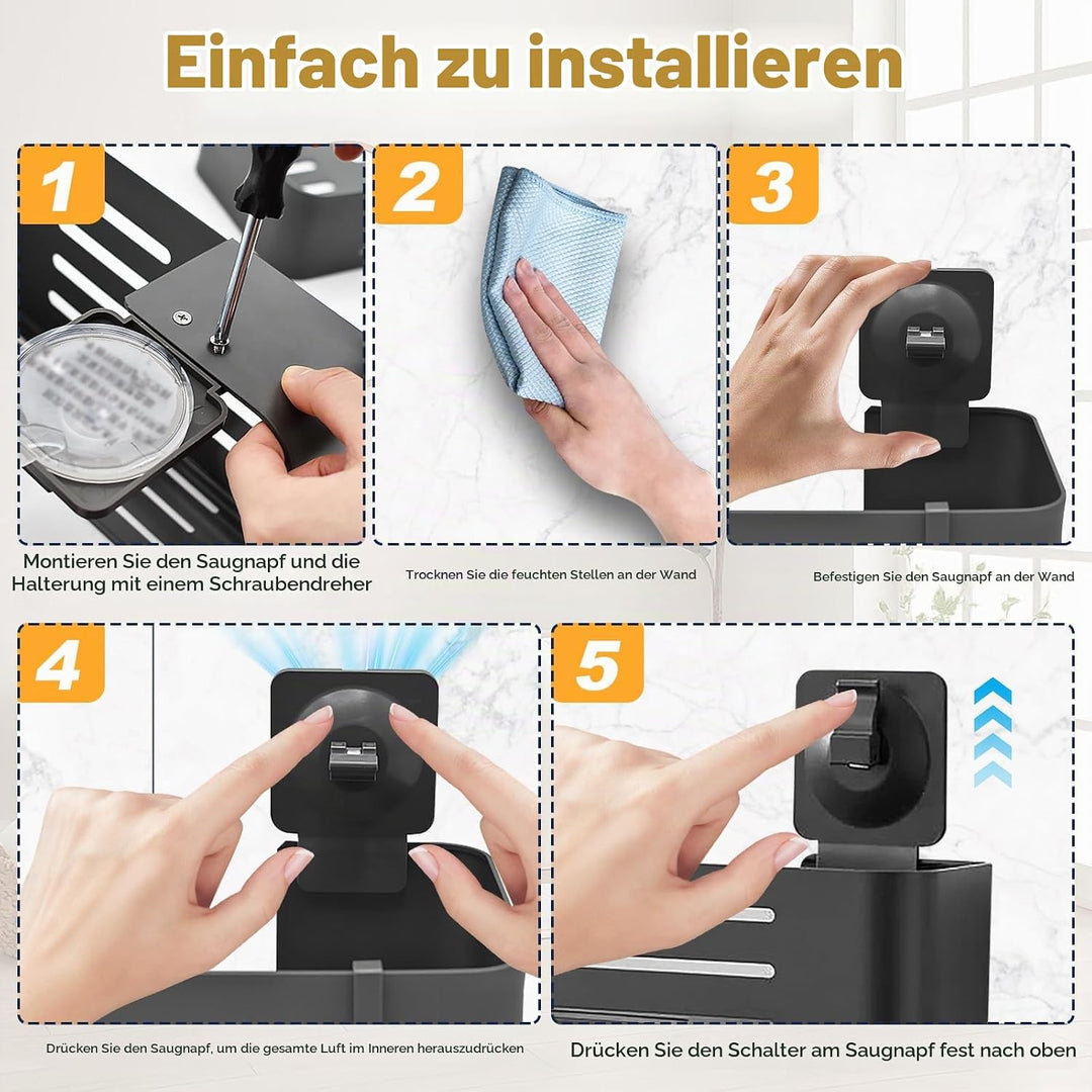 Duschablage ohne Bohren, 2 Stück Rostfreie Badezimmer Organizer mit Abnehmbaren Haken, Schnell Trock