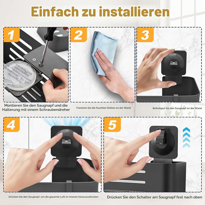 Duschablage ohne Bohren, 2 Stück Rostfreie Badezimmer Organizer mit Abnehmbaren Haken, Schnell Trock