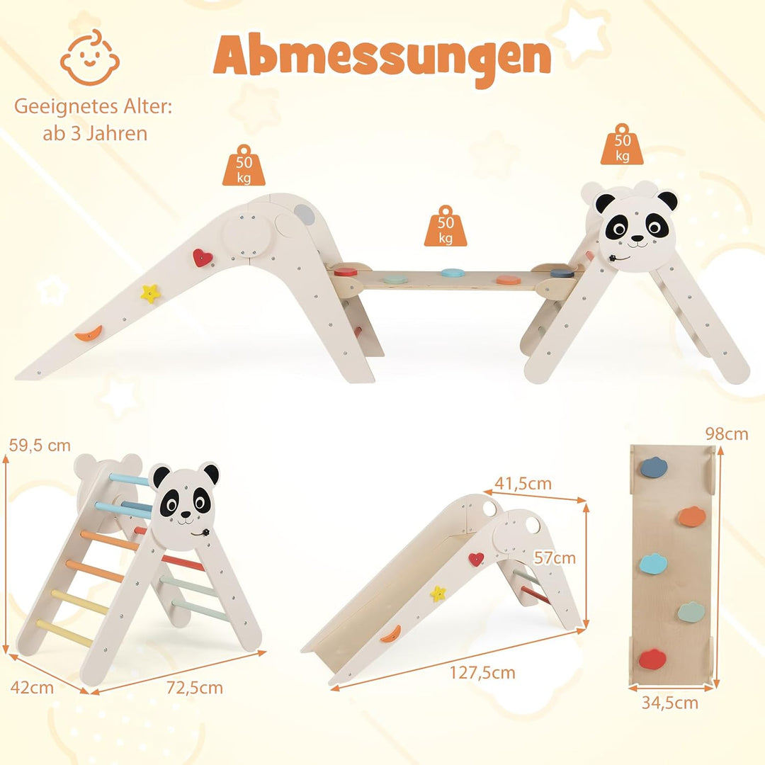 COSTWAY Kletterdreiecke Indoor 3er Set, klappabres Kletterdreieck mit Rutsche, Rampe, Kletterleiter,
