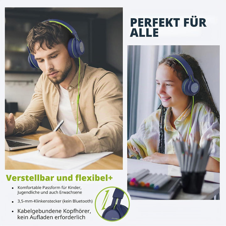 AILIHEN C8 Kopfhörer mit Kabel und Mikrofon, faltbar und verstellbar, On-Ear-Headsets, Lautstärkereg
